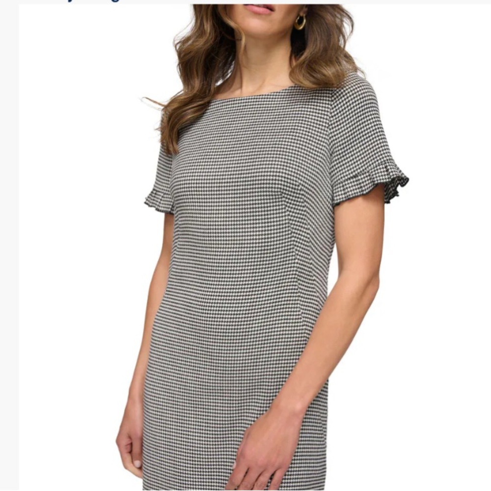 TOMMY HILFIGER Houndstooth Sheath Dress with Pleat Detail on Sleeve‎ Cuff Size 8